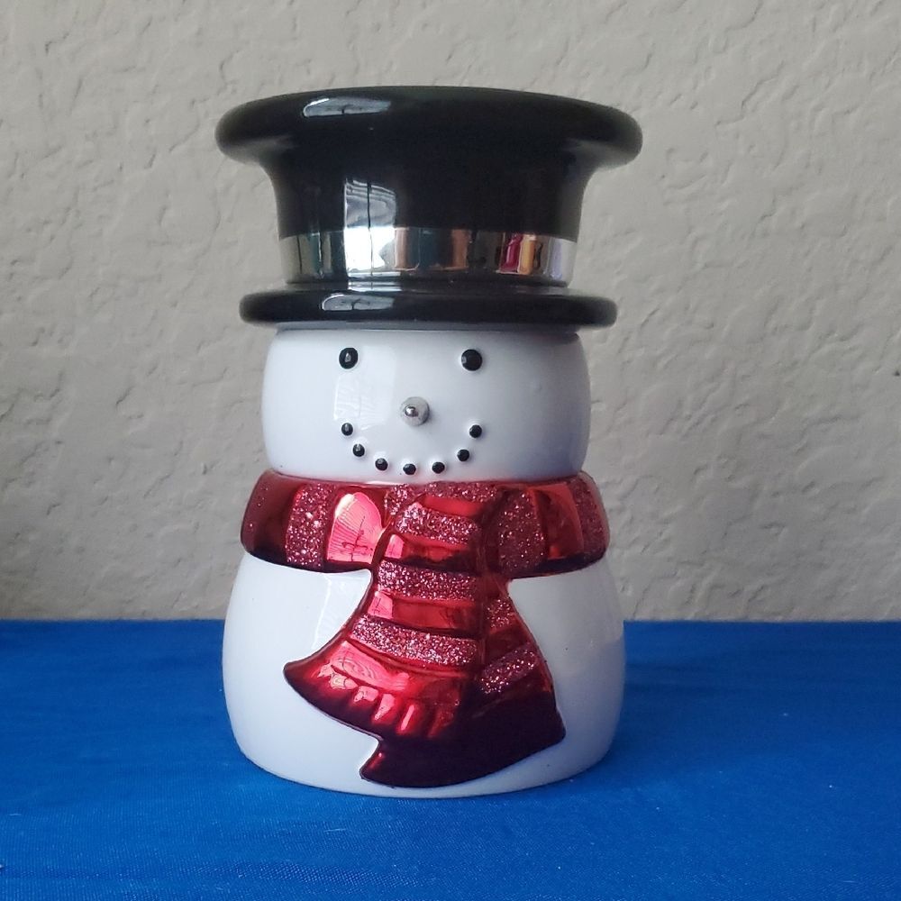 Bath & Body Works Ceramic Top Hat Snowman 3-Wick Pedestal Candle Holder Retired